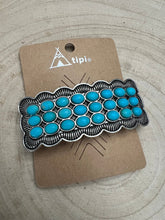 Load image into Gallery viewer, Western Faux Turquoise Cluster Metal Hair Barrette
